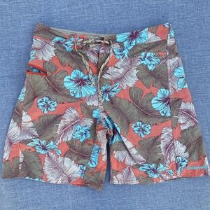 Patagonia Men's 31 Medium Board Shorts Floral Tropical Swim Surf Pink Teal